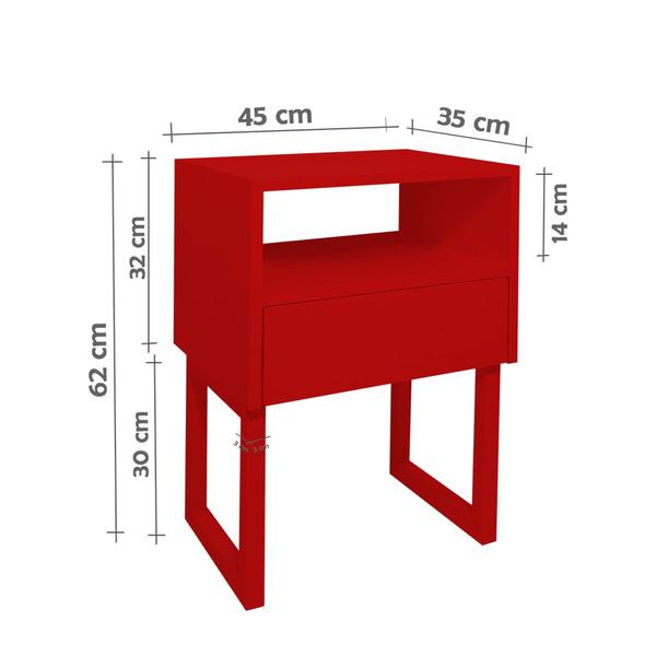 Imagem de Mesa de Cabeceira Lateral Nicho com Gaveteiro Square Vermelho Laca