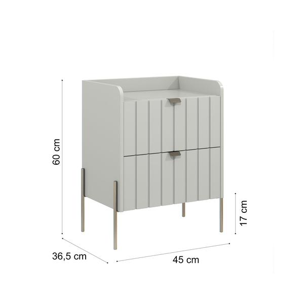 Imagem de Mesa de Cabeceira Lateral Off White Para Quarto Moriah 45cm Pés em Ferro Estilo Moderno Champagne