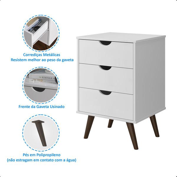 Imagem de Mesa de Cabeceira Luxo New 3 Gavetas Grécia Plus Cores Diversas - PRADO MOVEIS