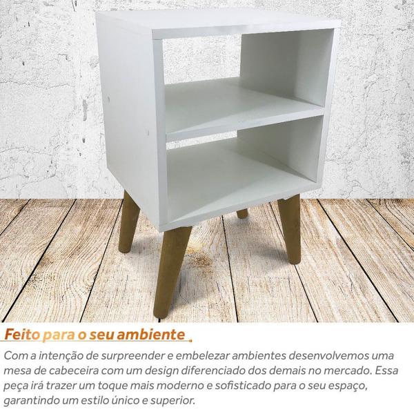 Imagem de Mesa De Cabeceira Mdf Nicho Pé Palito Branco Retrô