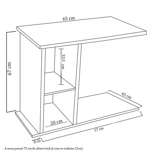 Imagem de Mesa de cabeceira para estudo com Rodizio Em MDF - Preto