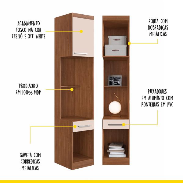 Imagem de Mesa de Cabeceira para Guarda Roupa Modulado 1 Gaveta 1 Porta MDP Freijó Off White ClickLar