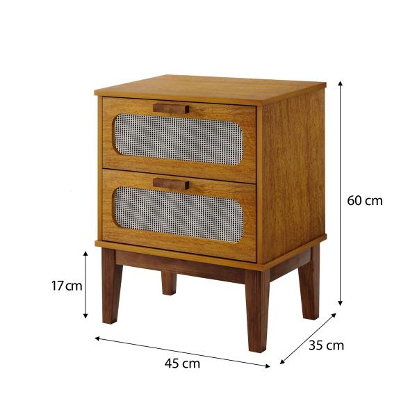 Imagem de mesa de cabeceira para quarto cama casal estilo vintage Santorini 45cm com 2 gavetas modernas