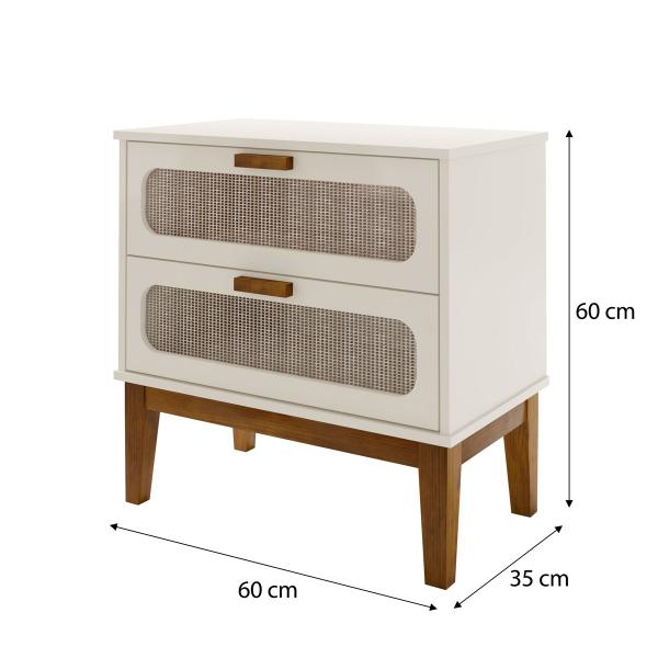 Imagem de mesa de cabeceira para quarto cama casal estilo vintage Santorini 60cm com 2 gavetas modernas