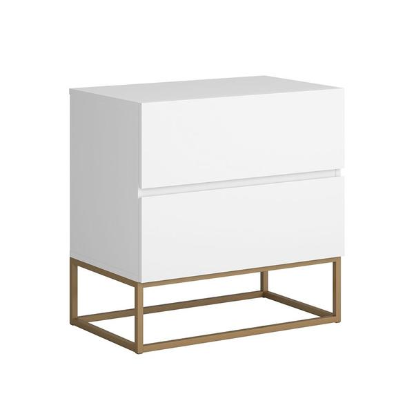 Imagem de Mesa De Cabeceira Para Quarto Com 2 Gavetas Eros 45cm Estilo Industrial Base Dourado Design Moderno Cama Casal