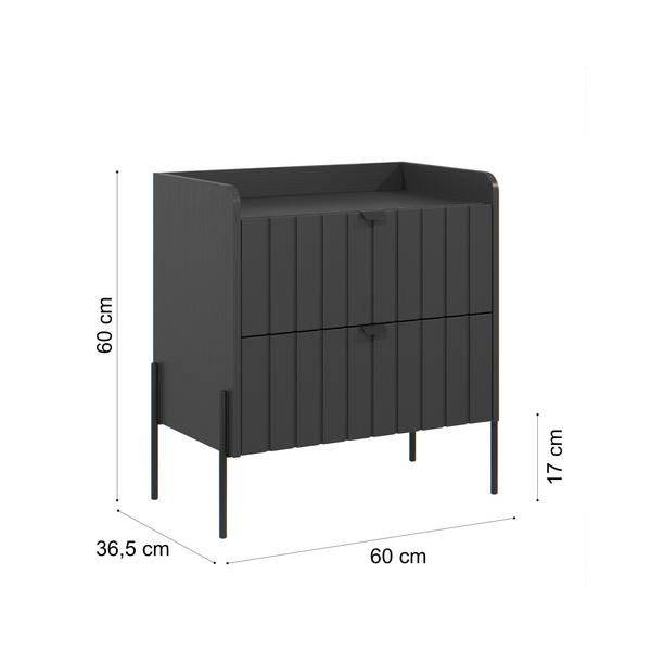 Imagem de Mesa de Cabeceira Para Quarto Moriah 60cm Com Gavetas Estilo Industrial Pés Preto