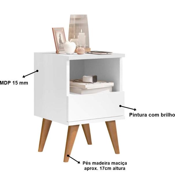 Imagem de Mesa de Cabeceira Paris Pés Palito 1 Gaveta cor Branco - Comprar moveis de casa