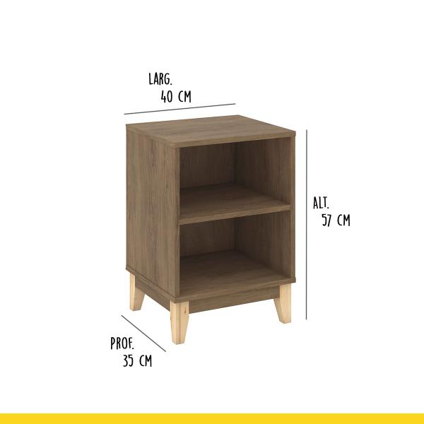 Imagem de Mesa de Cabeceira Pés Madeira 40 x 57 x 35 Cm 2 Nichos MDP Freijó - ClickLar