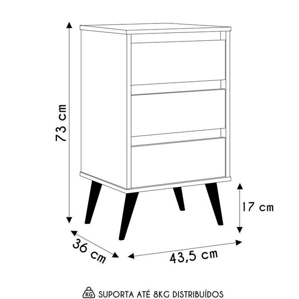 Imagem de Mesa De Cabeceira Pés Retrô 3 Gavetas 43cm Wood Freijó/off - Ej Móveis