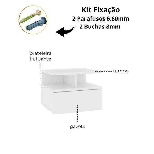 Imagem de Mesa de Cabeceira Prateoleira Flutuante 1 gaveta Branco Em MDF