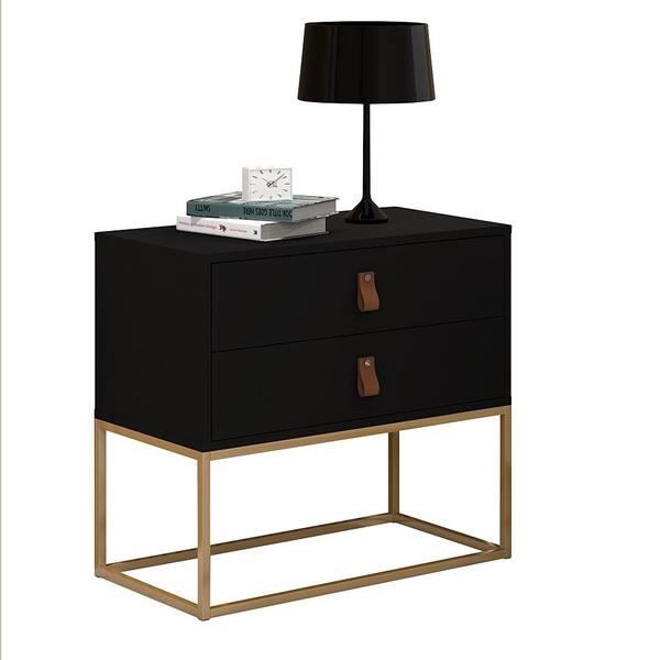 Imagem de Mesa de Cabeceira Preto  60CM Unic Base Dourado