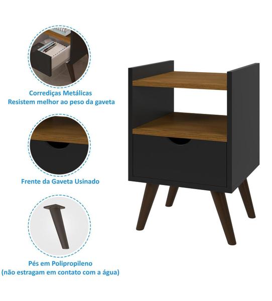 Imagem de Mesa De Cabeceira Quarto Casal Solteiro Alice 1 Gaveta - Preto 