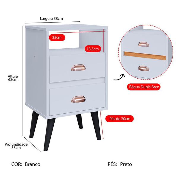 Imagem de Mesa de Cabeceira Retrô Mesinha Pequena Moderna Canto Quarto Apoio Lateral Cama 2 Gavetas Nicho Organizador Classic New - RPM