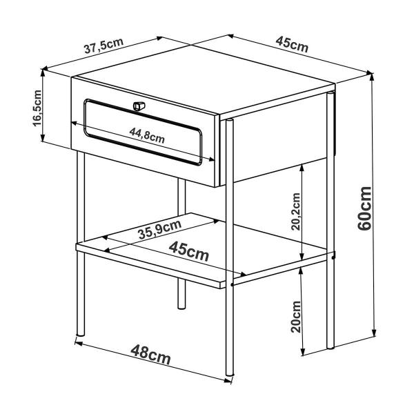 Imagem de Mesa de Cabeceira Retrô Para Quarto Com Prateleira e Gaveta