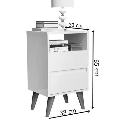 Imagem de Mesa de cabeceira retrô pés palitos 2 gavetas -Like- CM