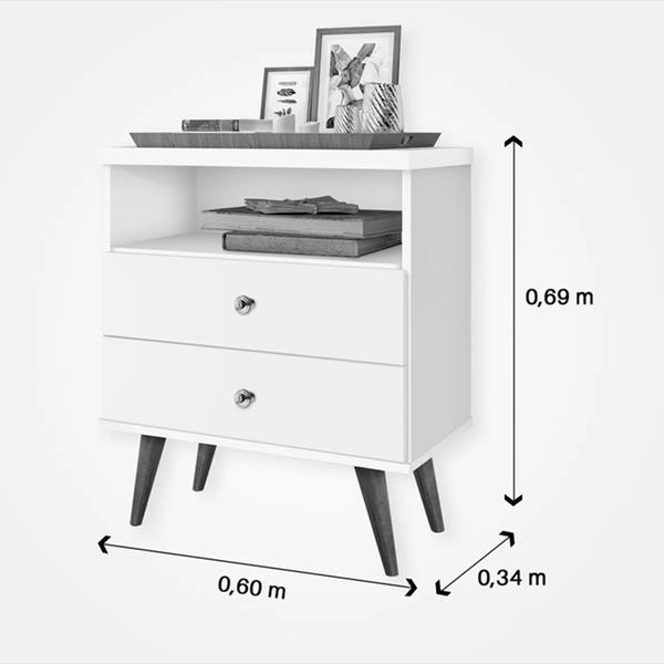 Imagem de Mesa de Cabeceira Retro Status 2G Jequitibá Off White J&A