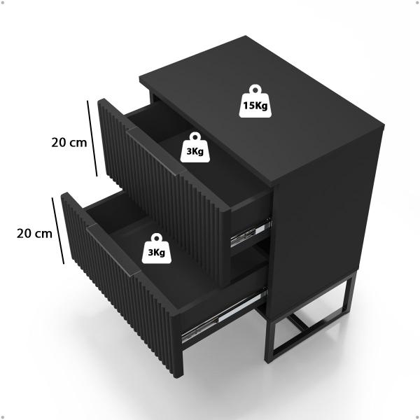 Imagem de Mesa de Cabeceira Ripada Com 2 Gavetas Estilo Industrial Base De Aço - LH Móveis