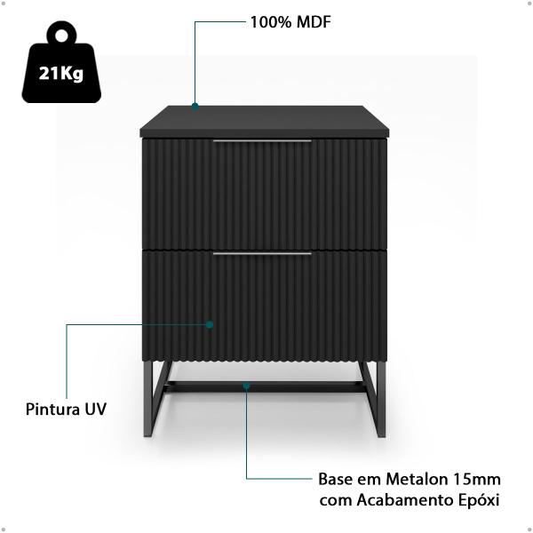 Imagem de Mesa de Cabeceira Ripada Com 2 Gavetas Estilo Industrial Base De Aço - LH Móveis