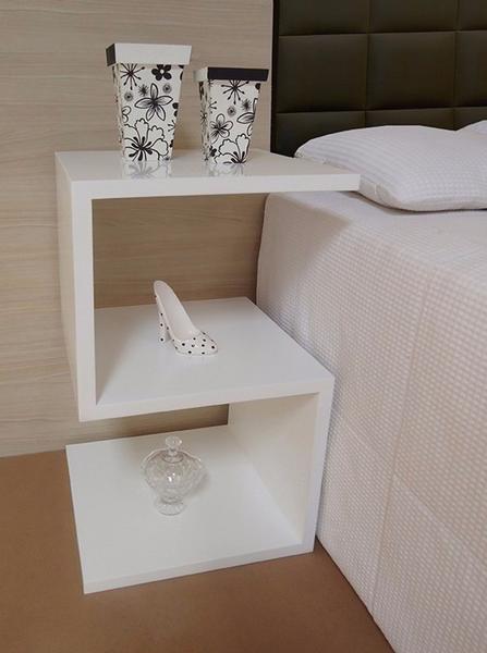 Imagem de Mesa de Cabeceira S Branco MDF Decoração Nicho Quarto Sala Escritório