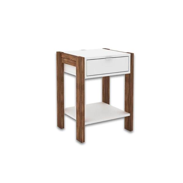 Imagem de Mesa de Cabeceira Solteiro AZ1016 c/ 1 Gaveta Branco/Nogal - Tecno Mobili