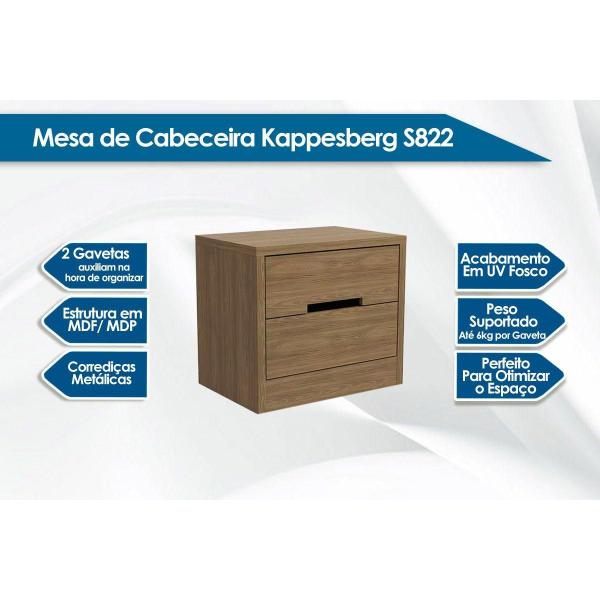 Imagem de Mesa de Cabeceira Solteiro S822 c/ 2 Gavetas Queen -  Suede Freijó - Kappesberg