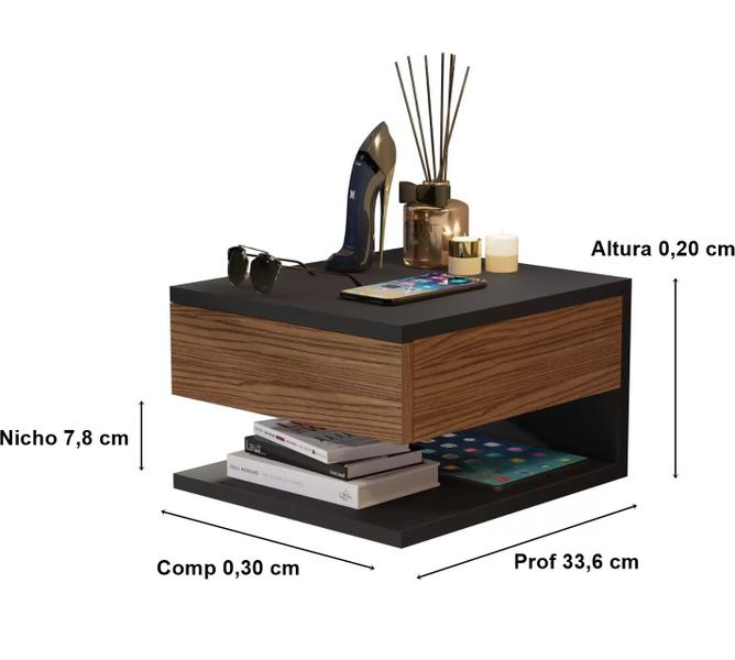 Imagem de Mesa de cabeceira Suspenso Flórida Preto / Freijó - Comprar Moveis em Casa