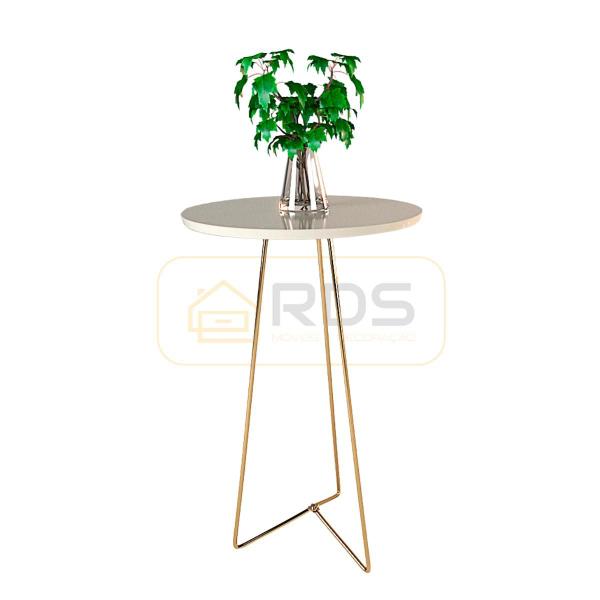 Imagem de Mesa de Canto Apoio Lateral Redonda Sala Pés de Aço Dourado