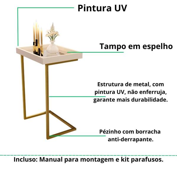 Imagem de Mesa De Canto Apoio Para Sofá Detalhe em Espelho Elegante