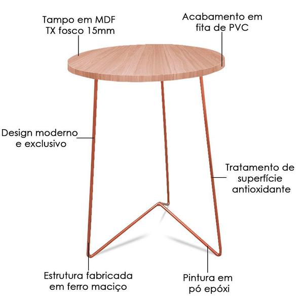 Imagem de Mesa de Canto Lateral Alta Redonda Sala Athenas Tripé - Cobre e Jade