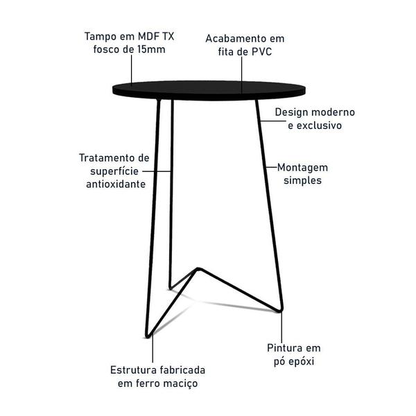 Imagem de Mesa de Canto Lateral Alta Redonda Sala Athenas Tripé - Preta e Preta