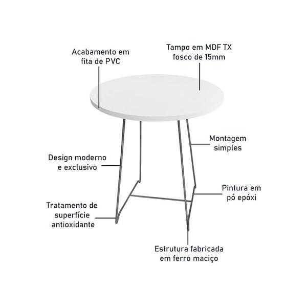 Imagem de Mesa de Canto Lateral Amsterdã Alta Redonda Prata e Branco