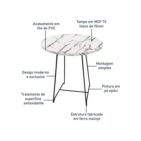 Imagem de Mesa de Canto Lateral Amsterdã Alta Redonda - Preto e Vulcano