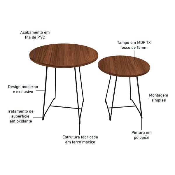Imagem de Mesa de Canto Lateral Amsterdã Dupla Redonda - Preto e Villandry