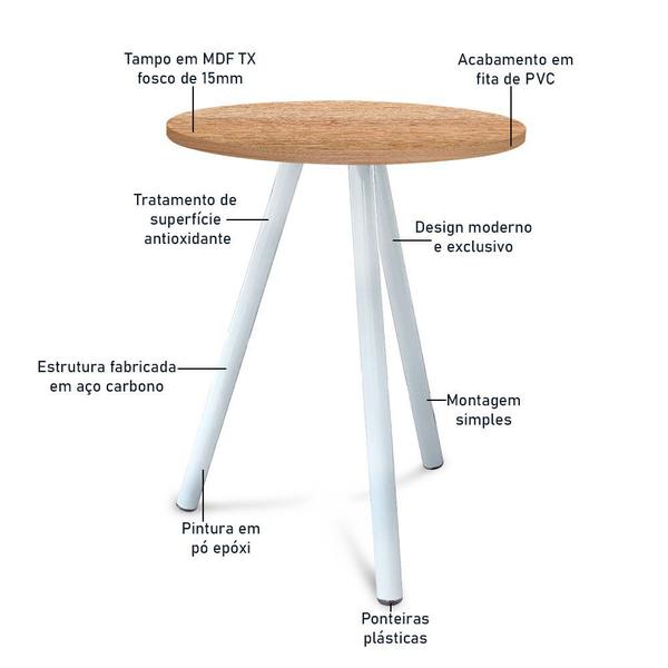 Imagem de Mesa de Canto Lateral Atlanta Tripé Redonda Tampo em MDF - Branca e Jade