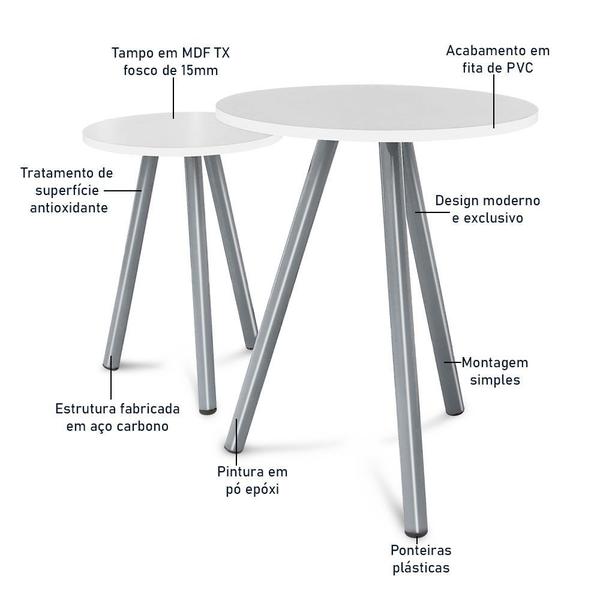 Imagem de Mesa de Canto Lateral Atlanta Tripé Redonda Tampo em MDF Prata e Branca