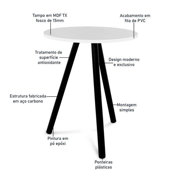 Imagem de Mesa de Canto Lateral Atlanta Tripé Redonda Tampo em MDF Preta e Branca