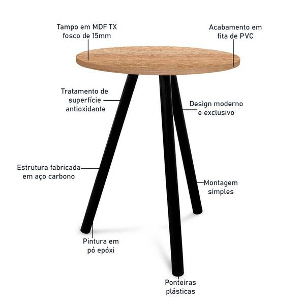 Imagem de Mesa de Canto Lateral Atlanta Tripé Redonda Tampo em MDF Preta e Jade