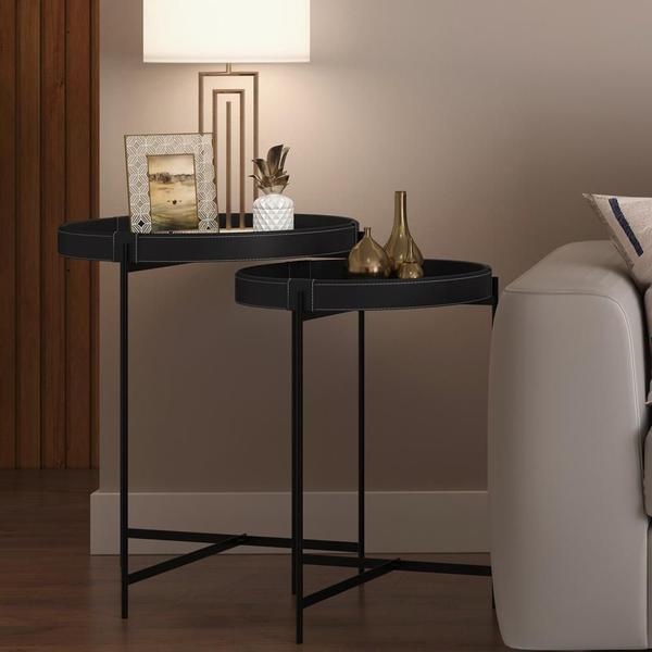 Imagem de Mesa De Canto Lateral Decorativa Industrial Sala de Estar 47 cm Sintético Preto P06 Daisy - Lyam