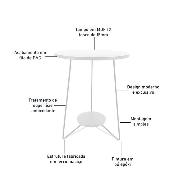 Imagem de Mesa de Canto Lateral Dijon Alta Redonda Sala Tripé - Branco e Branco