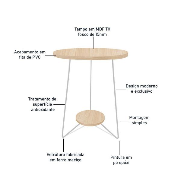 Imagem de Mesa de Canto Lateral Dijon Alta Redonda Sala Tripé - Branco e Jade