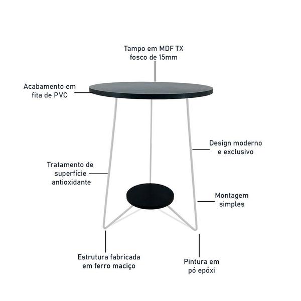 Imagem de Mesa de Canto Lateral Dijon Alta Redonda Sala Tripé Branco e Preto