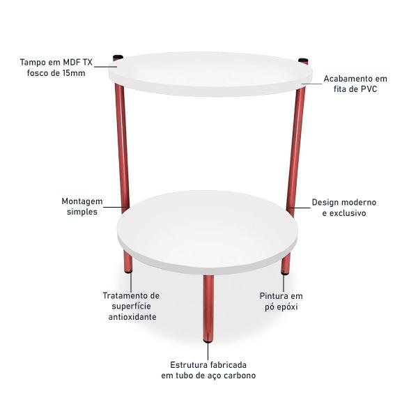 Imagem de Mesa de Canto Lateral Nairóbi Redonda - Cobre e Branco