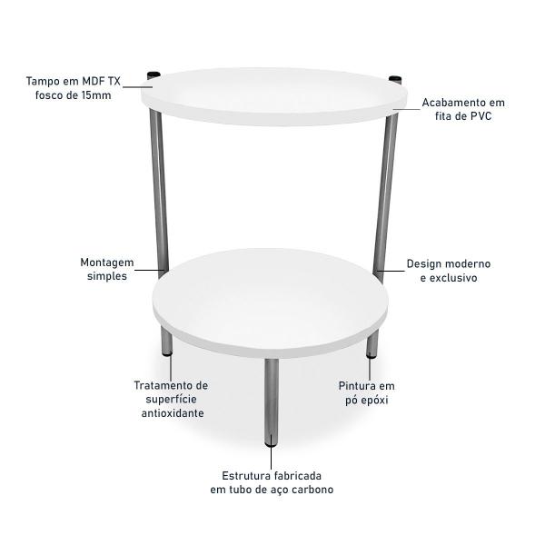 Imagem de Mesa de Canto Lateral Nairóbi Redonda - Prata e Branco