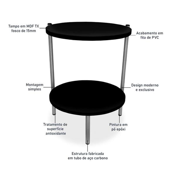 Imagem de Mesa de Canto Lateral Nairóbi Redonda Prata e Preto