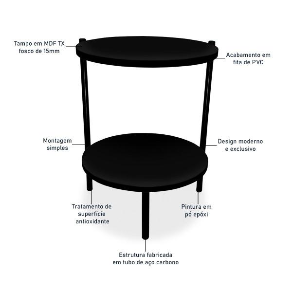 Imagem de Mesa de Canto Lateral Nairóbi Redonda - Preto e Preto