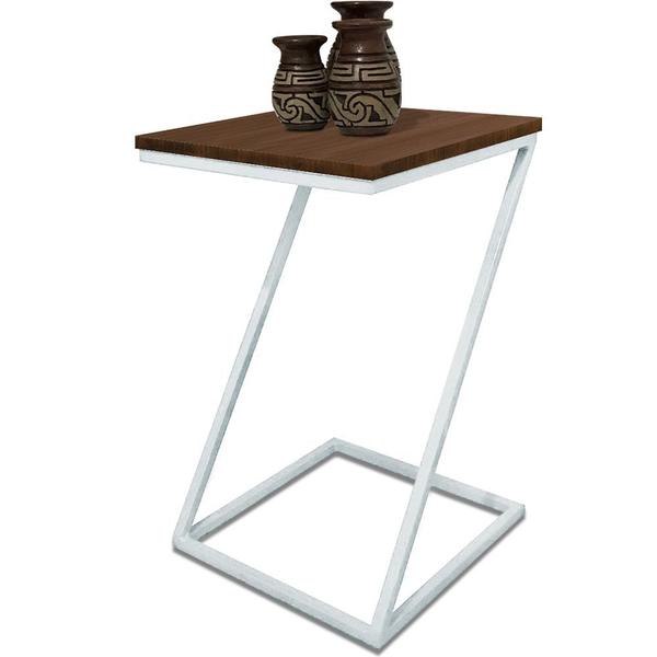 Imagem de Mesa De Canto Modelo Industrial Lateral em Z Sieger Decoração Para Sala Branco e Villandry