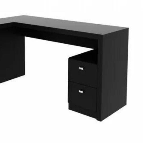 Imagem de Mesa De Canto Para Escritório Angular Com 2 Gavetas Me4129 Tecnomobili Preto/Preto