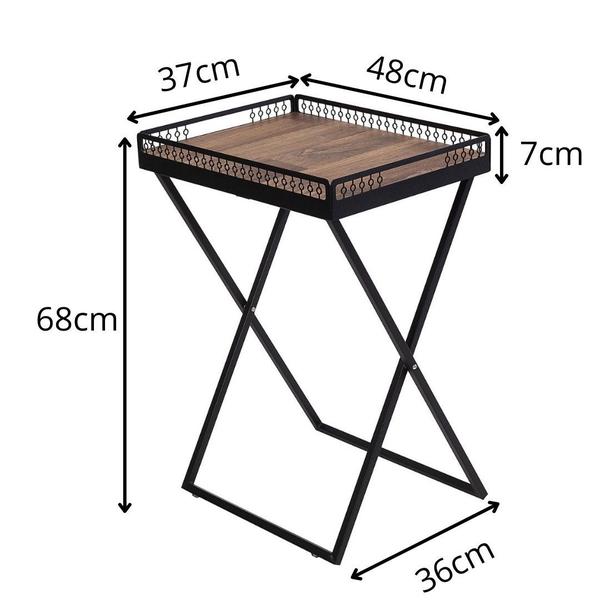 Imagem de Mesa de Canto Para Sala Dobrável Com Bandeja Preto Fosco