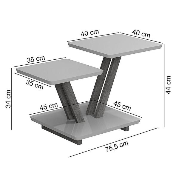 Imagem de Mesa de Centro 3 Prateleiras de Sala Retrô Madeira Laqueado