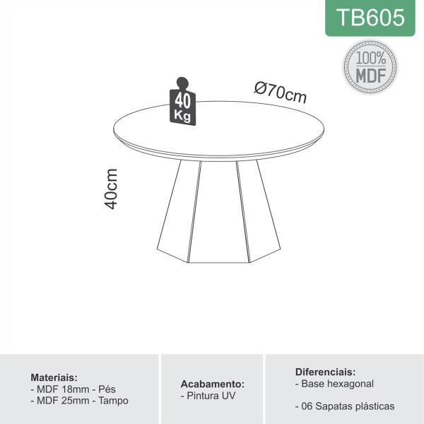 Imagem de Mesa de Centro 70cm 100% Mdf Off White/Freijo Tb605 - Dalla Costa